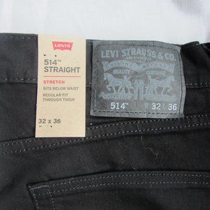 Levi's 514  Straight W32 L36 Mens Black Jeans Denim NWT